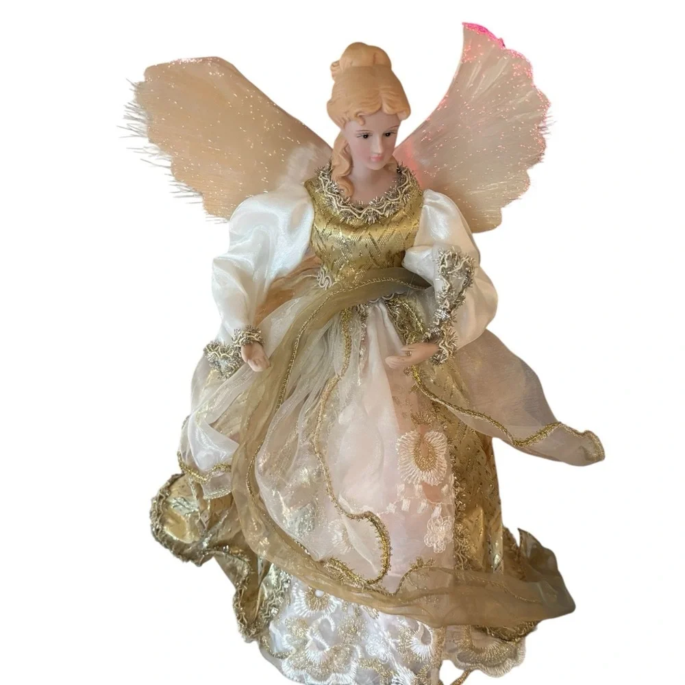 VTG Holiday Living Fiber Optic Angel 15” Tanle Top Tree Topper Color Changing